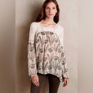 GUC Anthropologie Floreat- Cantana Floral Peasant Lace Yoke Blouse. Size US 10